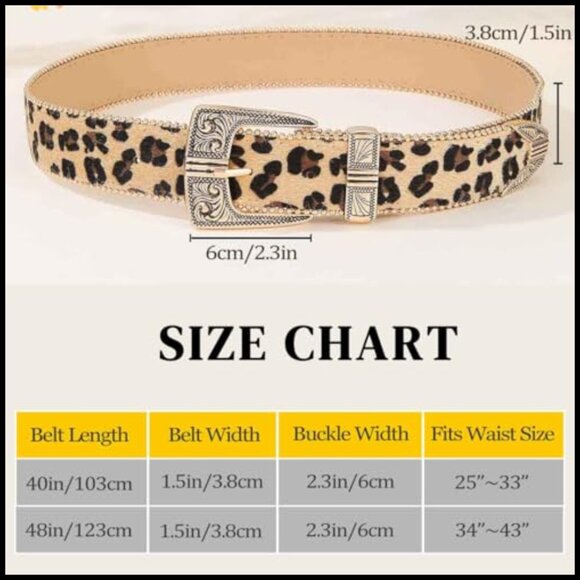 Leopard Belt with Gold Buckle, Adjustable Suede Leather, Western Fashion